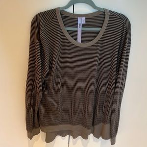 Wilt L/S gray and black stripe knit top.